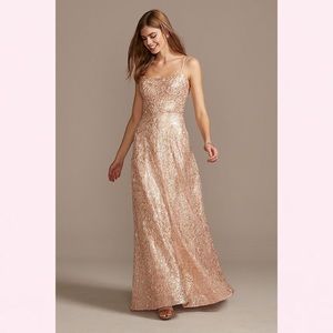 Teeze Me Gold floral corded lace sequin gown prom dress